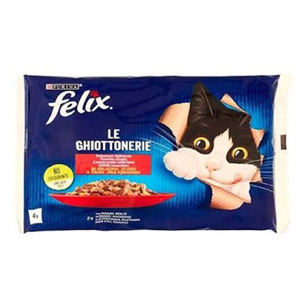 Felix Sığır Etli & Tavuklu 4lü Ekonomik Paket Pouch Yetişkin Kedi Yaş Maması