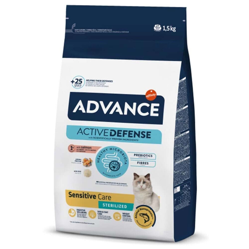 Advance Sensitive Sterilised Salmon 1,5 kg Deri & Tüy Bakımı Somonlu Kısırlaştırılmış Kedi Maması