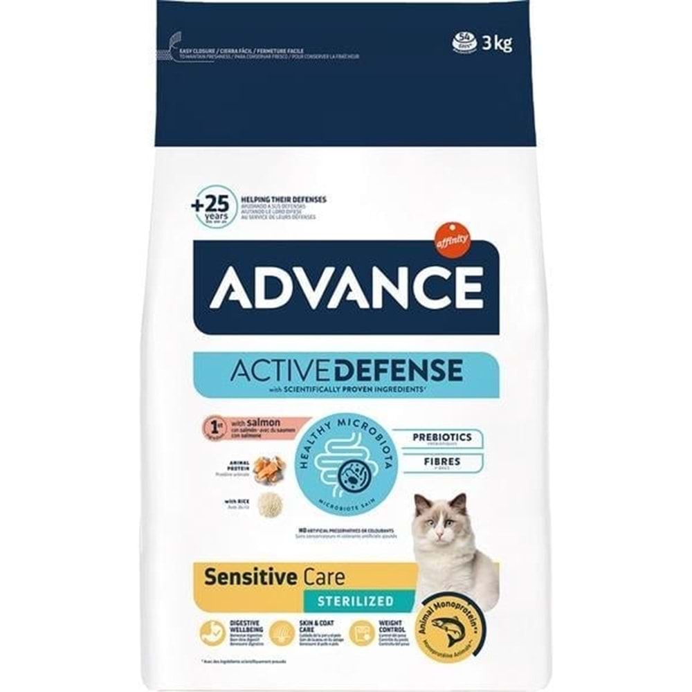 Advance Sensitive Sterilised Salmon 3 kg Deri & Tüy Bakımı Somonlu Kısırlaştırılmış Kedi Maması