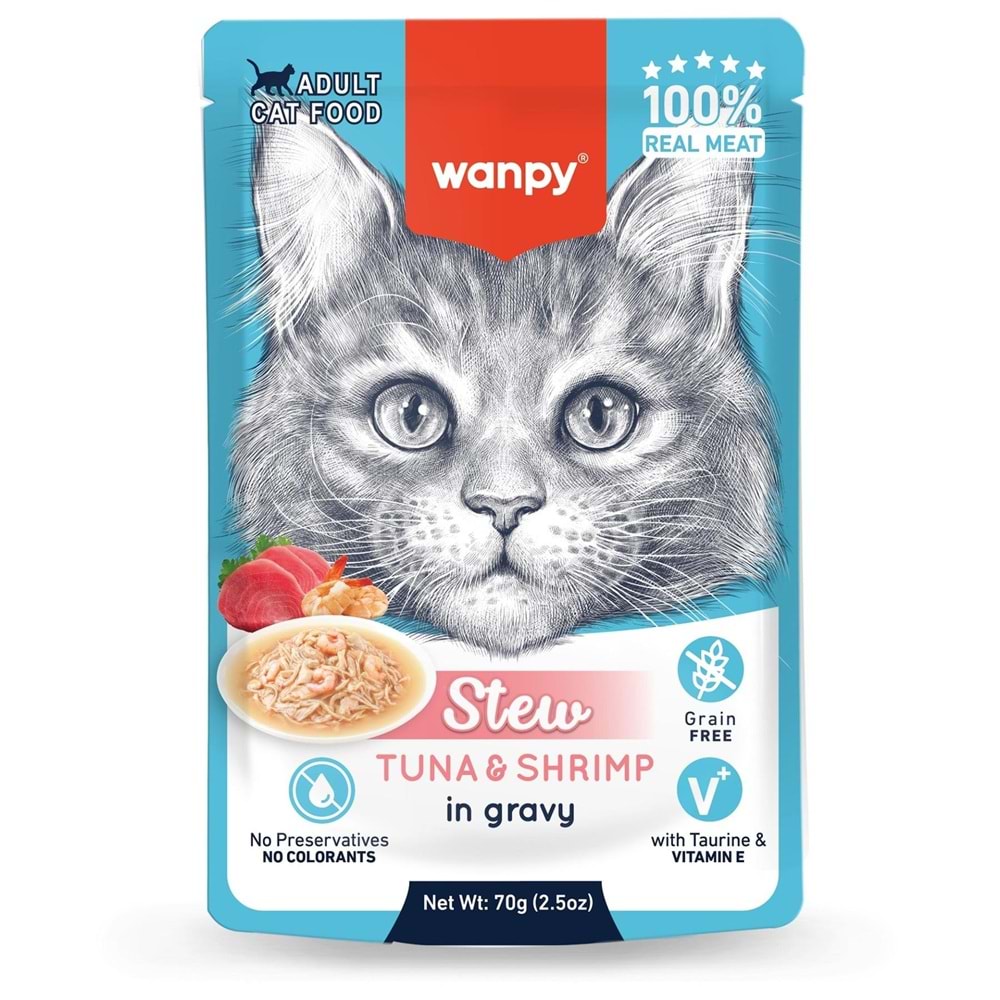 Wanpy Ton Balıklı & Karidesli Pouch 70g Konserve Yaş Kedi Maması
