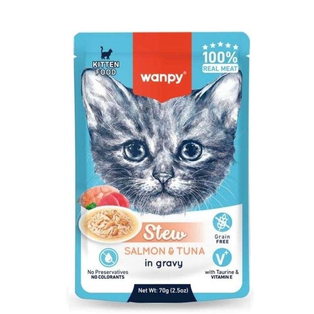 Wanpy Somonlu & Ton Balıklı Pouch 70g Konserve Yaş Kedi Maması