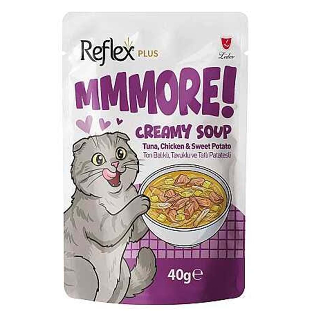 Reflex MMMore Ton Balıklı & Tavuklu & Tatlı Patatesli Krema Çorbası Kedi Ödül Maması 40gr