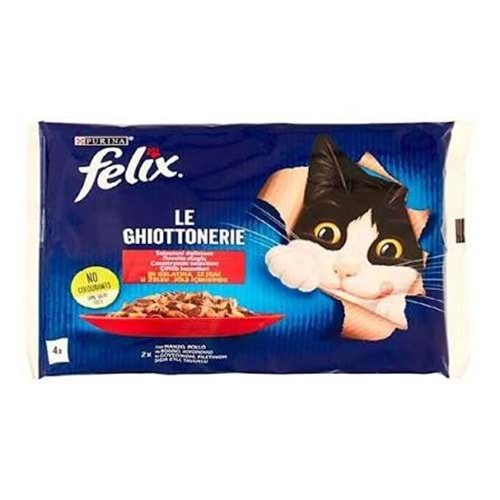 Felix Sığır Etli & Tavuklu 4lü Ekonomik Paket Pouch Yetişkin Kedi Yaş Maması