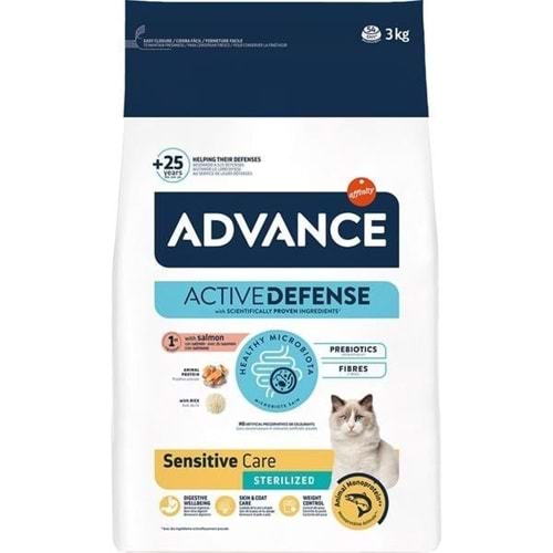 Advance Sensitive Sterilised Salmon 3 kg Deri & Tüy Bakımı Somonlu Kısırlaştırılmış Kedi Maması