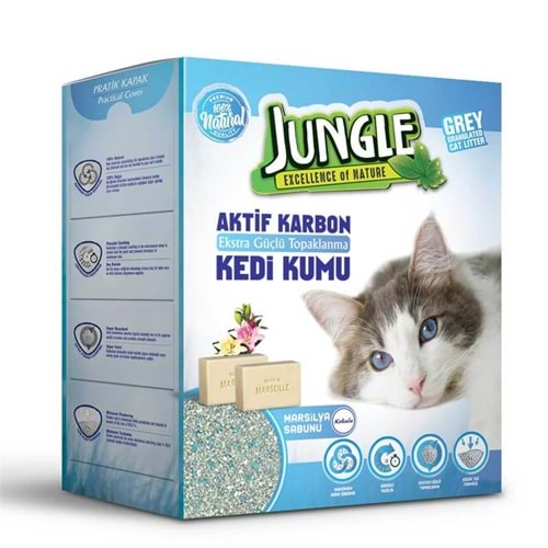 Jungle 6Lt Aktif Karbonlu Marsilya Sabunu Kokulu Bentonit Topaklaşan Kedi Kumu