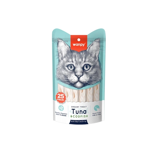 Wanpy 25li Ton Balıklı & Morina Balıklı Sıvı Krema Kedi Ödül 25*14g