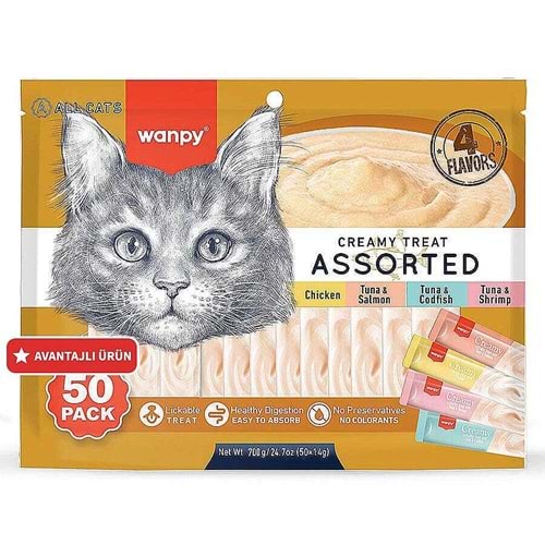 Wanpy 50li Karışık 4 Lezzetli Sıvı Krema Kedi Ödül 50*14g