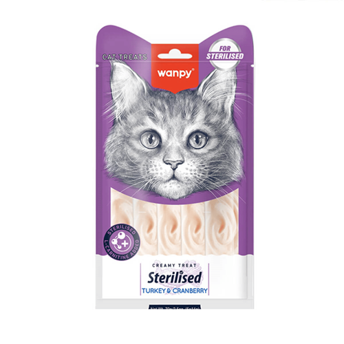 Wanpy Sterilised Hindili & Kızılcıklı Krema Kısırlaştırılmış Kedi Ödül Maması 5li Paket