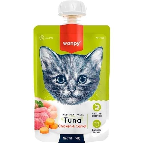 Wanpy Ton Balıklı & Tavuklu & Havuçlu Taze Et Ezmesi 90 gr Kedi Ödül Maması