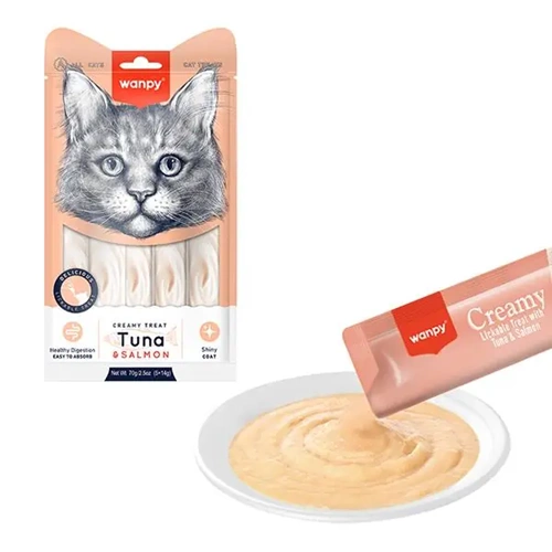 Wanpy Ton Balıklı & Somonlu Krema Kedi Ödül Maması 5li Paket