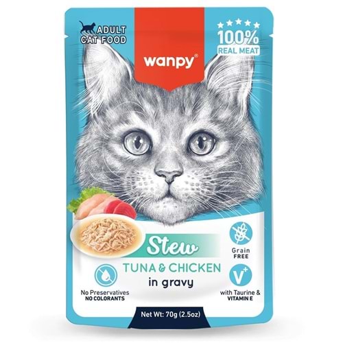 Wanpy Ton Balıklı & Tavuklu Pouch 70g Konserve Yaş Kedi Maması