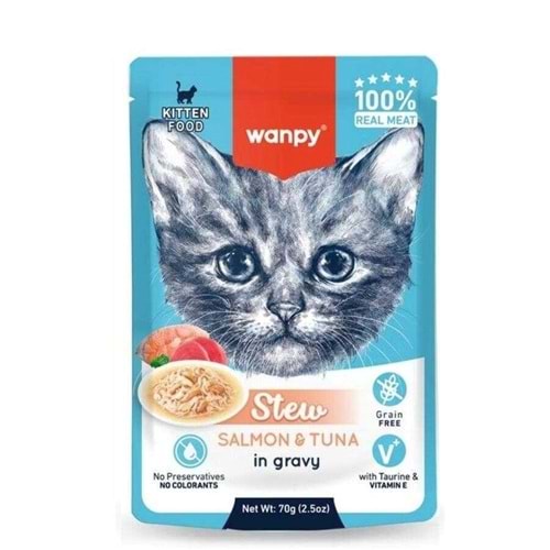Wanpy Somonlu & Ton Balıklı Pouch 70g Konserve Yaş Kedi Maması