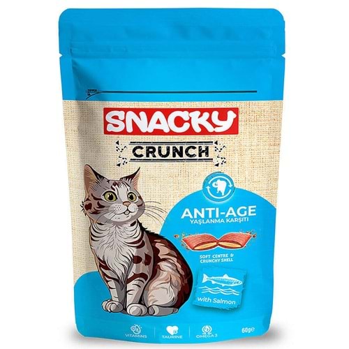 Snacky Crunch Yaşlanma Karşıtı Somonlu 60g Kedi Ödül Maması