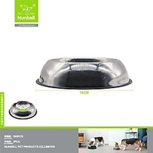 Nunbell 16cm Oval Çelik Kedi Köpek Mama Kabı 8z